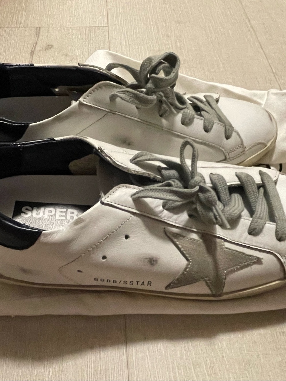Golden Goose White Sneakers with Gray Star and Laces